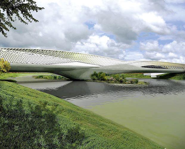 neues, selbst entwickeltes Herstellungsverfahren Zaragoza-Bridge, Spanien 2008 2stöckige Brückenverkleidung von www.rieder.