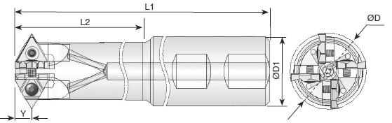 Gewindefräser für Teilprofil Fräswendeplatten Gewinde - Fräshalter mit Innenkühlung, Werkzeugstahl Ausführung. Schaft 1835 HB (Weldon) für große Auskraglängen.