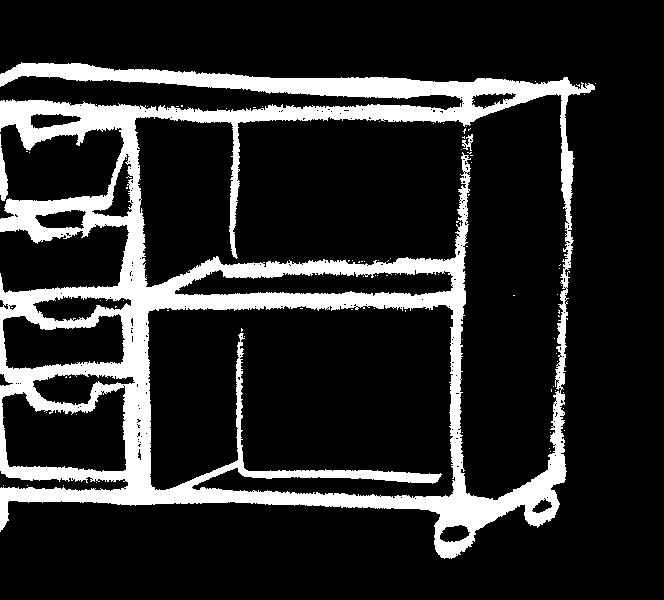 Eigentumsschränke, 4-reihig, mit 8 flachen Schüben übereinander Maße: 139 (B) x 94 (H) x 43 (T) cm mit 16 Schüben links und 2 Einlegeböden rechts, Mittelwand Einlegeböden links, Mittelwand Schüben