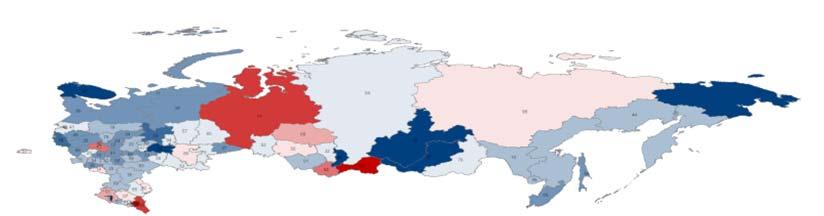 Abb. 5 : Bevölkerungsprognose 2008 bis 2030 Veränderung in Prozent Anm.: Nur rot und rosa markierte Regionen in werden wachsen Moskau Quelle: Rosstat 2011 2.