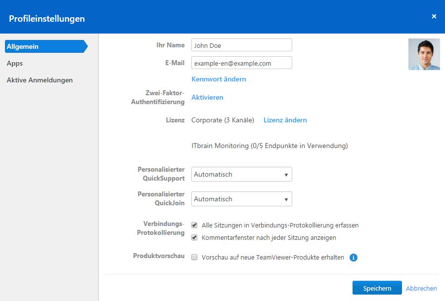 2 Allgemein Um Ihr TeamViewer-Konto zu bearbeiten, klicken Sie in der Titelleiste auf Benutzername Profil bearbeiten.