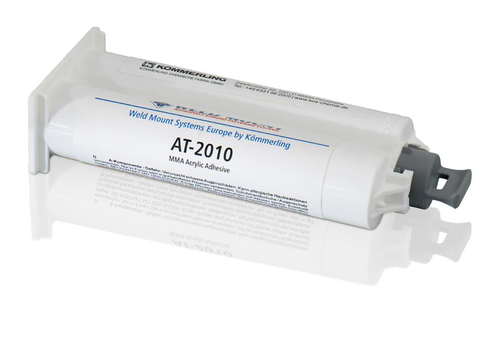 WELD MOUNT Klebstoffe Acrylat-Klebstoff AT-2010 AT-2010 ist ein speziell formulierter Acrylat-Klebstoff, der innerhalb von 6 Minuten aushärtet und nach 15 20 Minuten 75 % seiner Endfestigkeit