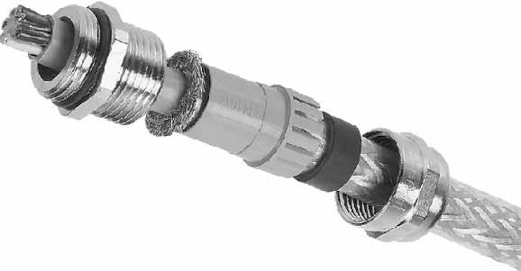 Außenmantel der Leitung abtrennen und Schirmgeflecht je nach Leitungsdurchmesser auf ca. 1 mm freilegen 2. Hutmutter und Lamelleneinsatz mit Dichtring auf die Leitung schieben 3.