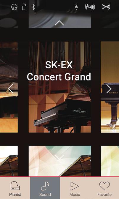 1 Single Modus Die Standardeinstellung des Klangs im Single Modus ist der SK-EX Concert Grand Sound, welcher sich über die gesamte Tastatur spielen lässt. Klang auswählen 1.