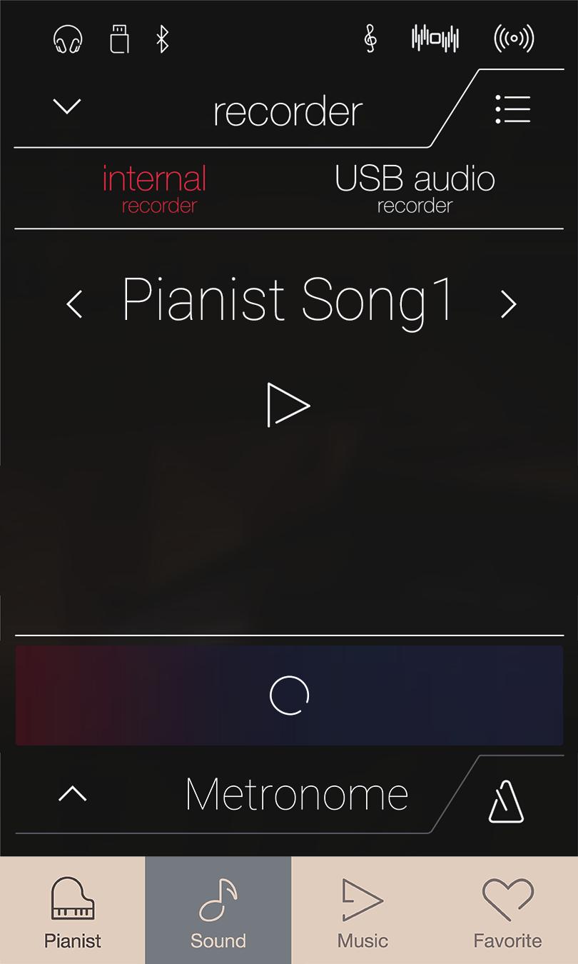 Song Recorder (Interner Speicher) 1 Song aufnehmen: Pianist Modus Im Pianist Modus können mit dem NV10 bis zu 3 unterschiedliche Songs in den internen Speicher aufgenommen, gespeichert und