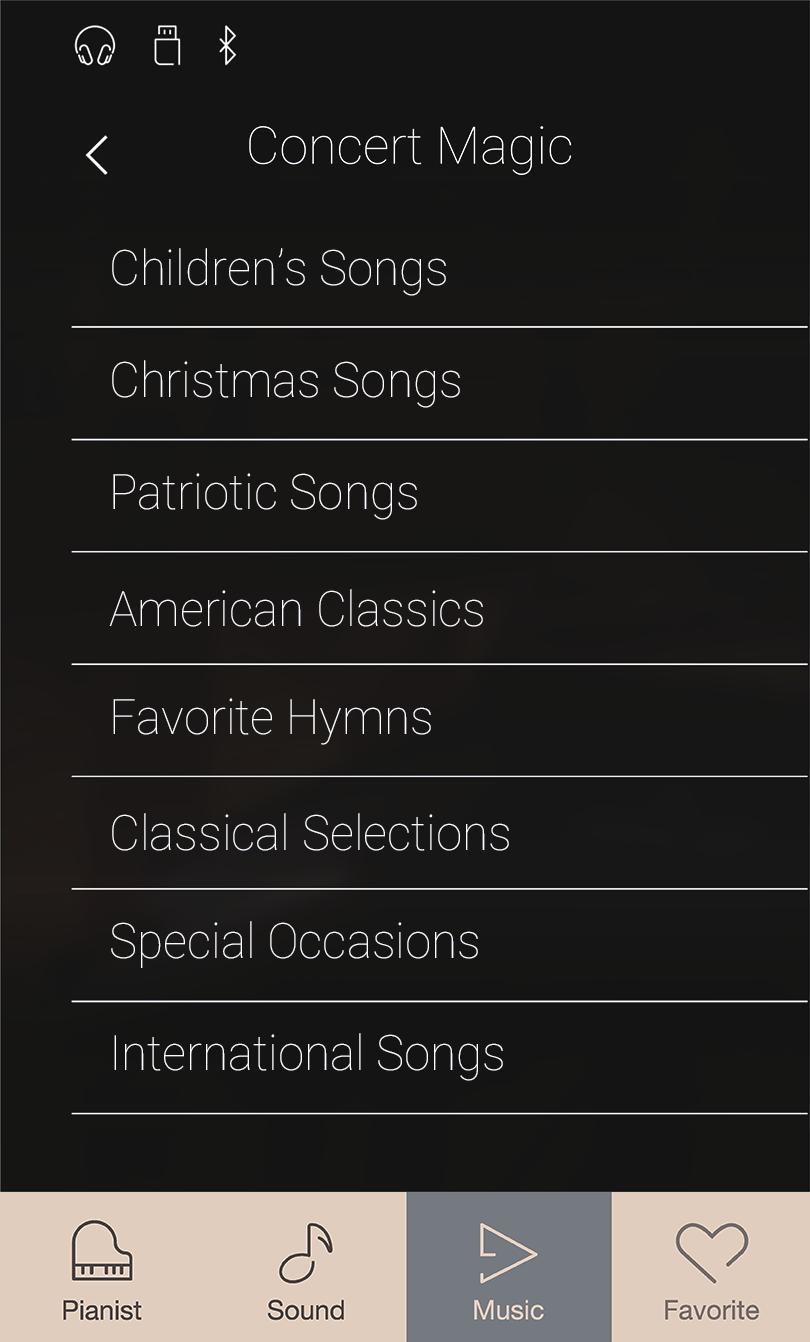 vorzugeben. Eine Übersicht aller Concert Magic Songs finden Sie im beiliegenden Heft Internal Song Lists.