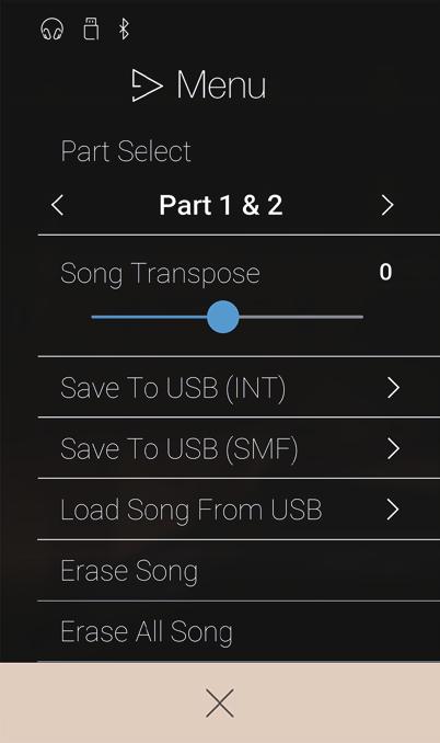 Laden eines Songs in den internen Speicher Mit dieser Funktion kann man einen Song, der im Kawai KSO Format auf ein USB-Speichermedium gespeichert wurde, wieder vom angeschlossenen USB-Speichermedium