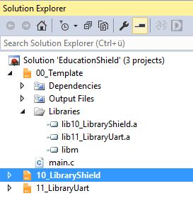 2.3 SW Template In der ZIP Datei "EducationShieldSW" steht ihnen eine C Test Software und 2 Libraries zur Verfügung.