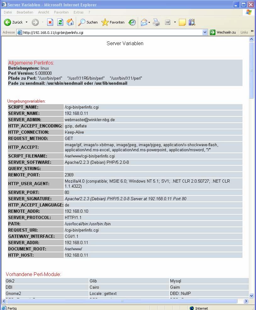 Jetzt wissen wir auch das Perl-CGI-Skripte auf dem Server arbeiten können und die