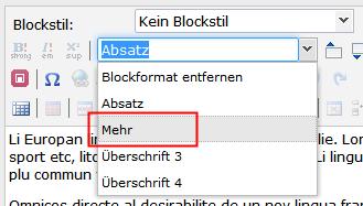 Mehr / Weniger Block Einfügen Sie haben die Möglichkeit sehr langen Text im Frontend gekürzt anzeigen zu lassen.