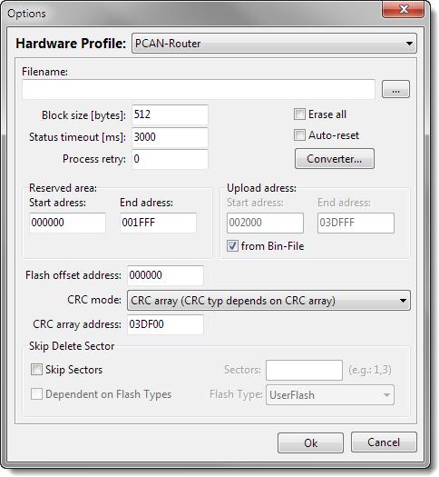 5. Wählen Sie in der Dropdown-Liste Hardware Profile den Eintrag PCAN-Router. 6. Betätigen Sie neben dem Feld File name die Schaltfläche um die gewünschte Firmware-Datei (*.