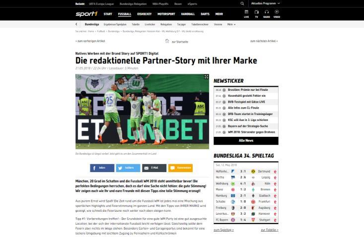 Natives Werben mit Ihrer Brand Story auf SPORT1 Digital Redaktioneller Look &