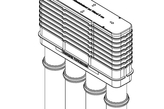 Auf der MSH Basic-FUBO-GK-SR4 (Grundkörper) befindet sich eine Kennzeichnung/Markierung Oberkante Rohfußboden. Die 3-Stegdichtungen müssen sich immer im Beton der Betonplatte befinden.