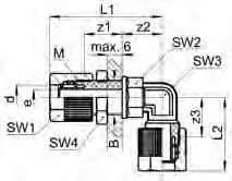Winkelschottverschraubung Durchführungslänge max. 6 mm Coude pour passage cloison pour cloison max. 6 mm Panel mount elbow union max.