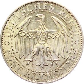 Vorzüglich-Stempelglanz 336 5 Reichsmark 1929D. 200. Geburtstag v.
