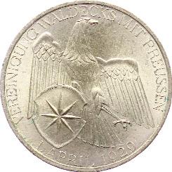 Reichsmark 1929A. Vereinigung Waldecks mit Preußen.