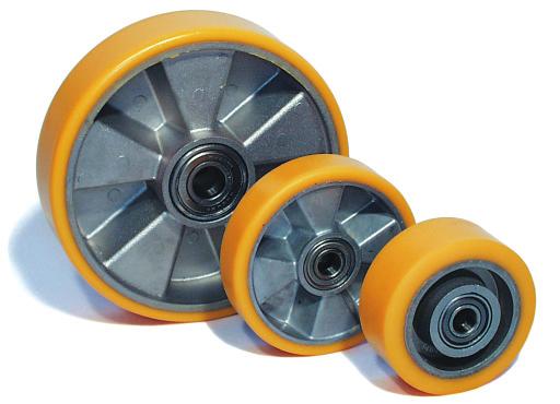 Polyurethanräder SERIE PAK Rad: Radkörper aus Aluminium mit. Laufbelag aus Polyurethan, fest aufgegossen, elastisch, geräuscharm und abriebfest. Geringer Rollwiderstand. Bestell-Nr.