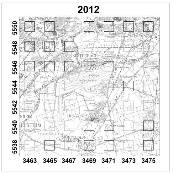 3. Methoden 8 Abbildung 2: Lage der Dauerbeobachtungsfläche Flughafen Frankfurt mit Messflächen (Kartengrundlage TK 100: Hessisches Landesamt für Bodenmanagement und Geoinformation) 3.