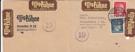 Los 258 Ausruf: 14 Dresden, 1944: Essig-Kühne Zweifach gefaltet und als Brief gelaufen nach