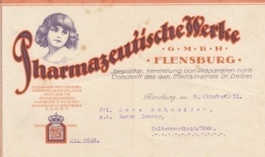 Los 271 Ausruf: 13 Flensburg, 1931: Pharmazeutische Werke GmbH Produkte nach Dr. Deibel.