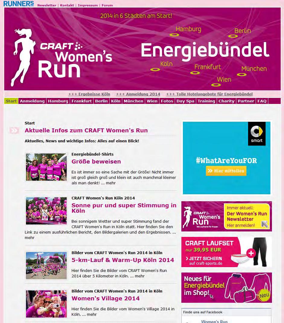Integration in die Kommunikation Homepage www.womensrun.de Womensrun.