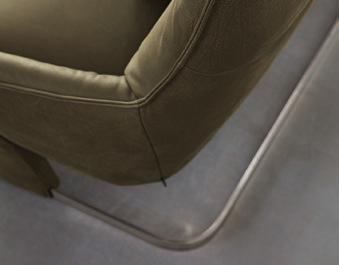 W 184 cm, headrest manually adjustable, in verde leather, metal structure in matt nickel (stainless steel effect) approx.