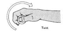 Abdrehen und Aufdrehen 1) Das Abdrehen (Waagrechtstellen) der Blätter beim Ausheben und das Aufdrehen (Senkrechtstellen) vor dem Einsatz erfolgt vorwiegend mit einer lockeren Bewegung aus den Fingern.