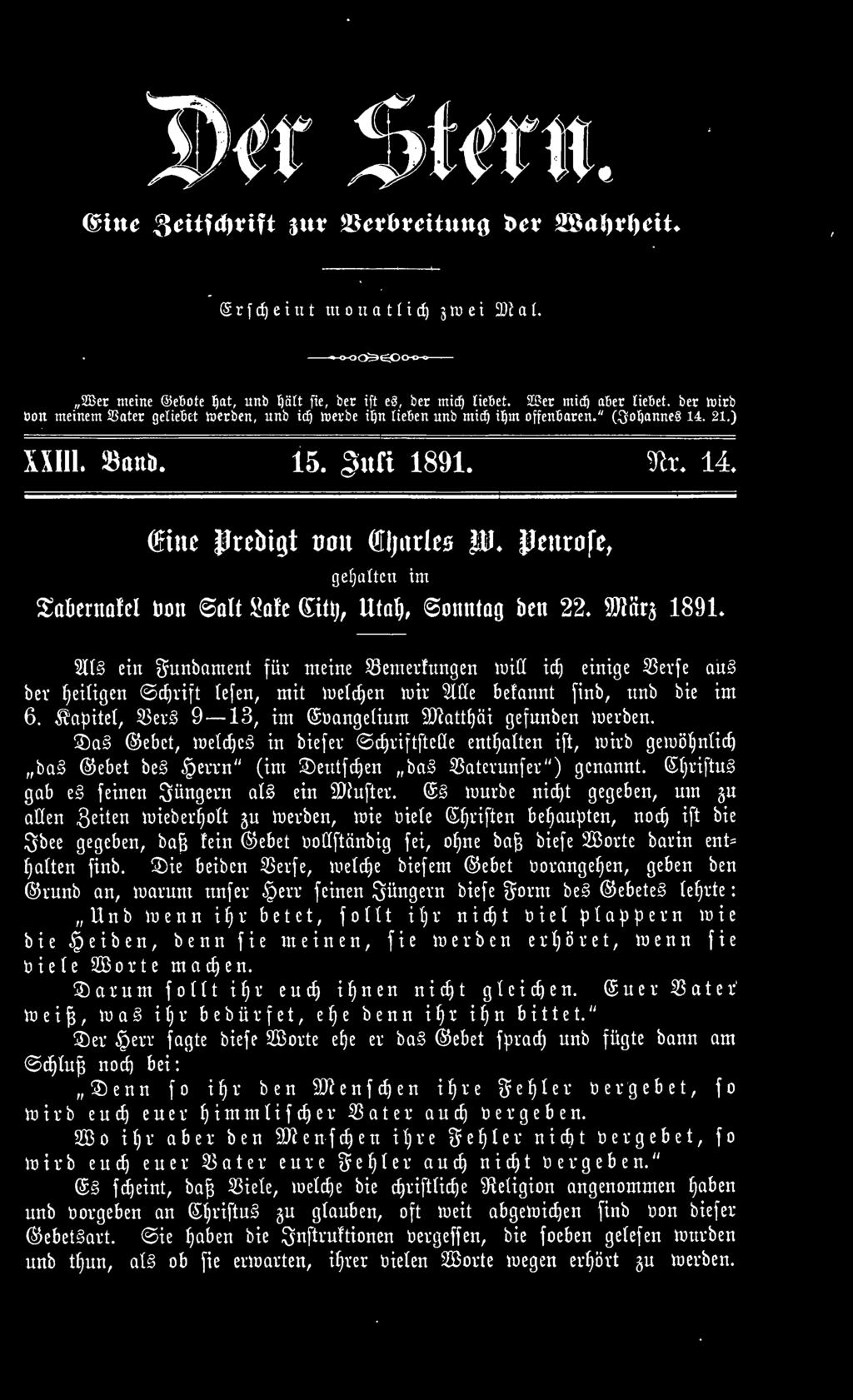 Penrofe, gehalten im Sakrnafei öon alt afe ( itb, Uta^, Sonntag ben 22.»s 1891.