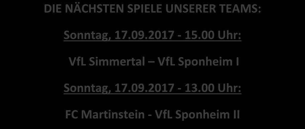 00 Uhr: VfL Simmertal VfL Sponheim I Sonntag, 17.09.