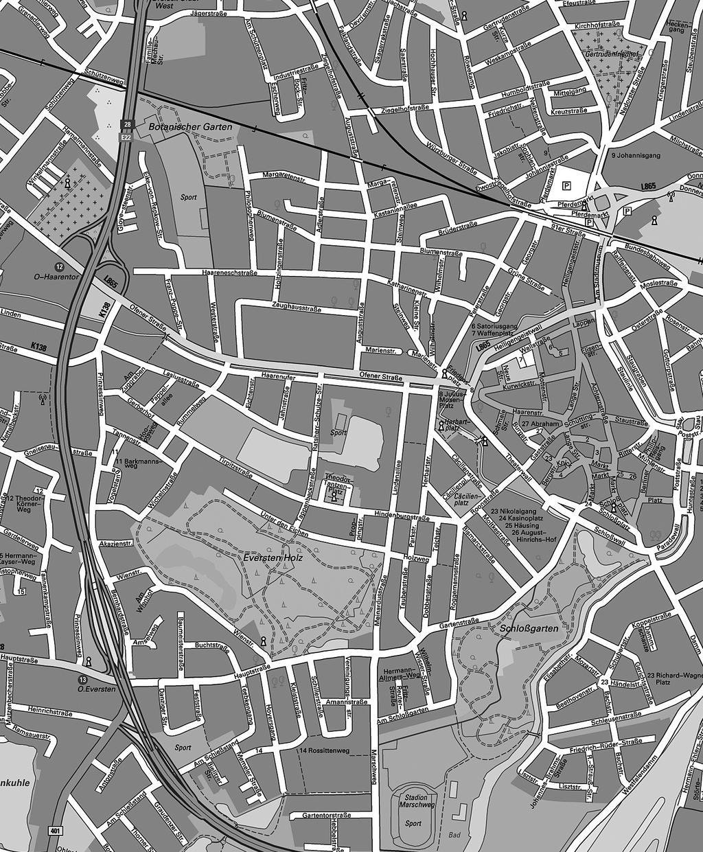 DROSERA 2008 Abb. 1: Lage der Untersuchungsgebiete im zentralen Stadtbereich Oldenburgs (Vervielfältigungs - erlaubnis für die Digitale Straßenkarte 1:10.