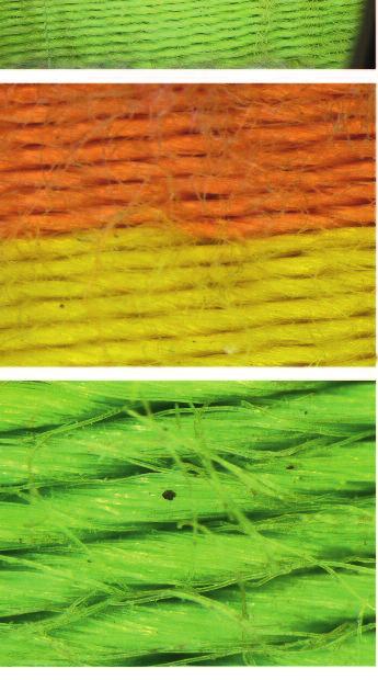 4b Abb. 3c Abb. 4c Abb. 3. Mikroskopiebild des saubersten und am wenigsten ausgeblichenen Bereiches der gelben Schlinge (Gelb/w).