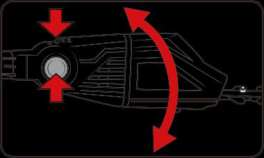 (a) Drücken Sie den Heckenscheren-Kopf gegen den Motorkopf. Dies bewirkt, dass die Lock-Taste nach rechts gedrückt wird. (b) Drehen Sie den Heckenscheren-Kopf im Uhrzeigersinn.