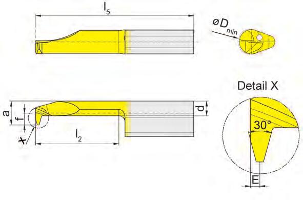 A Gewindedrehen (innen) Teilprofil Threading (internal) Partial profile 109 Bohrungs-Ø ab Bore Ø from 6 mm Steigung Pitch 1,5-3 mm Metrisches ISO Trapezgewinde DIN 103 Metric ISO trapezoidal thread