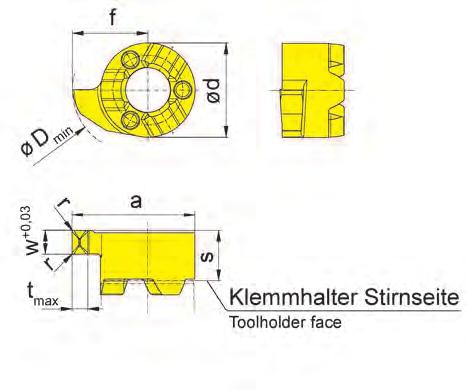 Einstechen (innen) Grooving (internal) S108 Bohrungs-Ø ab Bore Ø from 8 mm Stechtiefe bis Depth of groove up to 1 mm Stechbreite Width of groove 1-2 mm für Klemmhalter for Toolholder e B108 Geometrie.