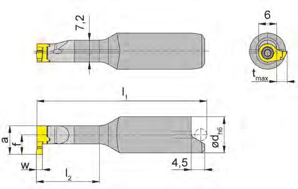 B Einstechen und Ausdrehen Grooving and Boring Klemmhalter Toolholder 10P mit innerer Kühlmittelzufuhr with through coolant supply Bohrungs-Ø ab Bore Ø from 9,0 mm Stechtiefe bis Depth of groove up