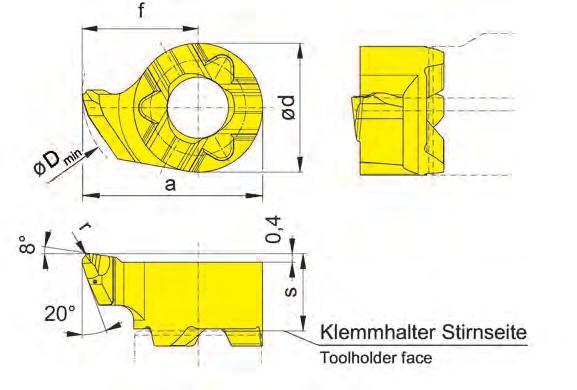 B Bohrung-Drehen Boring and Profiling S10P Bohrungs-Ø ab Bore Ø from 8,8 mm für Klemmhalter for Toolholder e B10P s f a r d D min Geometrie.R Geometry.R R/LS10P.1854.