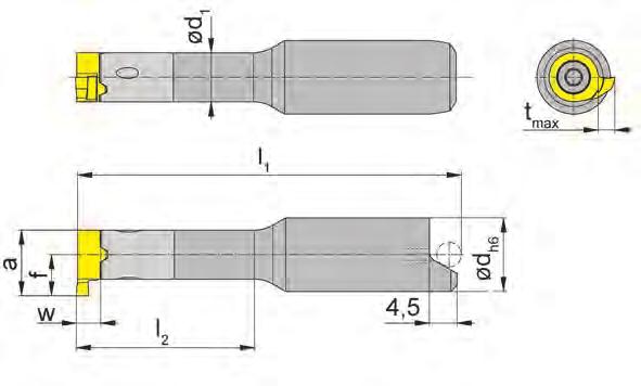 Einstechen und Ausdrehen Grooving and Boring Klemmhalter Toolholder B111 mit innerer Kühlmittelzufuhr with through coolant supply Bohrungs-Ø ab Bore Ø from 11,0 mm Stechtiefe bis Depth of groove up