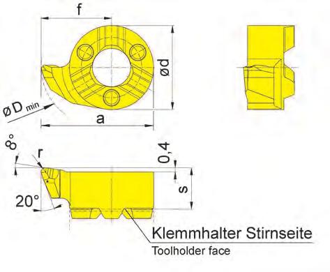 B Bohrung-Drehen Boring and Profiling S111 Bohrungs-Ø ab Bore Ø from 11 mm für Klemmhalter for Toolholder e B111 125 s f a r d D min Geometrie.R Geometry.R R/LS111.1867.