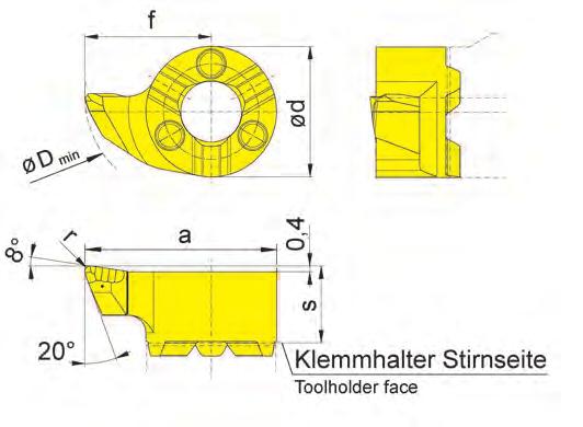 B Bohrung-Drehen Boring and Profiling S114 Bohrungs-Ø ab Bore Ø from 13,8 mm für Klemmhalter for Toolholder e HC114 RBA114 H114.WF s f a r d D min Geometrie.R Geometry.R R/LS114.1890.