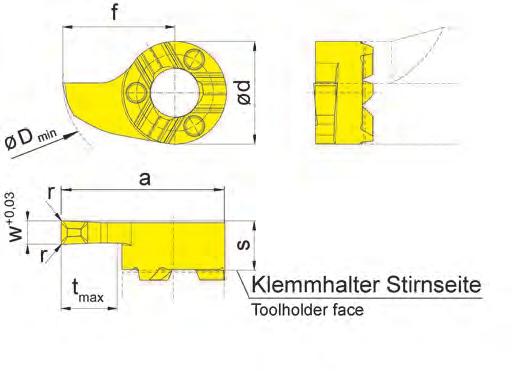 B Einstechen (innen) Grooving (internal) S18P Bohrungs-Ø ab Bore Ø from 18 mm Stechtiefe Depth of groove 6 mm Stechbreite Width of groove 2-3 mm für Klemmhalter for Toolholder e B18P w s f a r d t