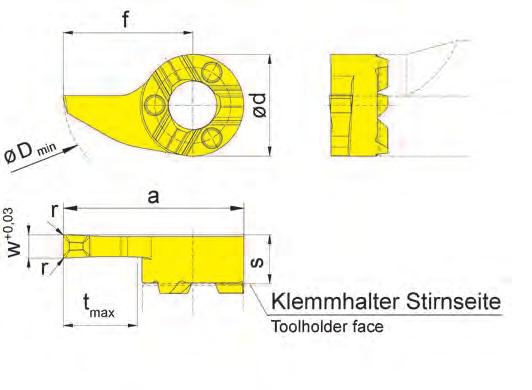 B Einstechen (innen) Grooving (internal) S18P Bohrungs-Ø ab Bore Ø from 20 mm Stechtiefe Depth of groove 8 mm Stechbreite Width of groove 2-3 mm für Klemmhalter for Toolholder e B18P w s f a r d t