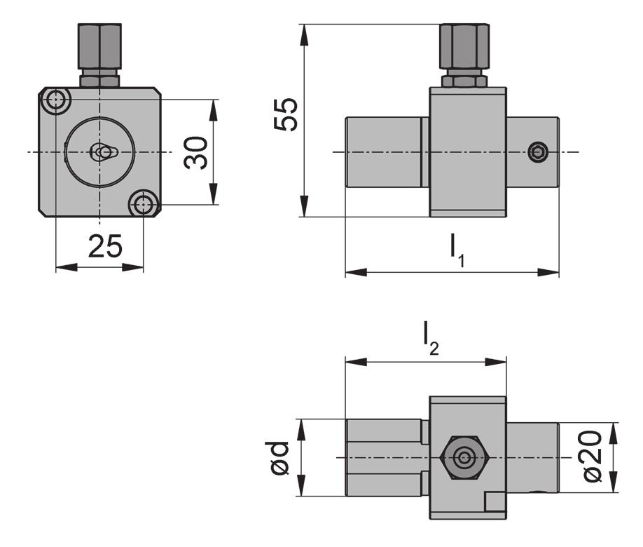 A Einstechen und Ausdrehen Grooving and Boring Klemmhalter Toolholder N105 Bohrungs-Ø ab Bore Ø from 0,2 mm Stechtiefe Depth of groove 2,5 mm Stechbreite Width of groove 2,0 mm Lochbild 12 x 30 mm