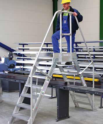 Treppen und Überstiege Steigtechnik Aluminium- Überstieg 60 Stationär oder fahrbar Stufenbreite: 600 800 1000 mm, Plattformlänge 800mm Untere Holmenden mit Fußwinkeln zur Bodenbefestigung.