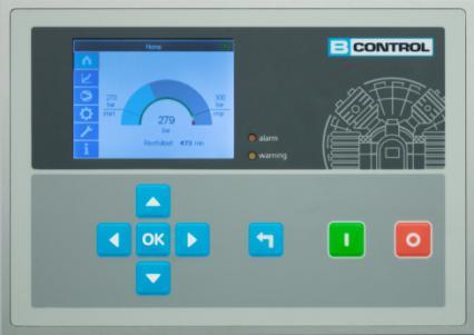 KOMPRESSORSTEUERUNG B-CONTROL MICRO Die B-CONTROL MICRO ist eine moderne, einfach zu bedienende Kompressorsteuerung mit Farbdisplay, die alle Basisfunktionen intelligent steuert und sicher überwacht.