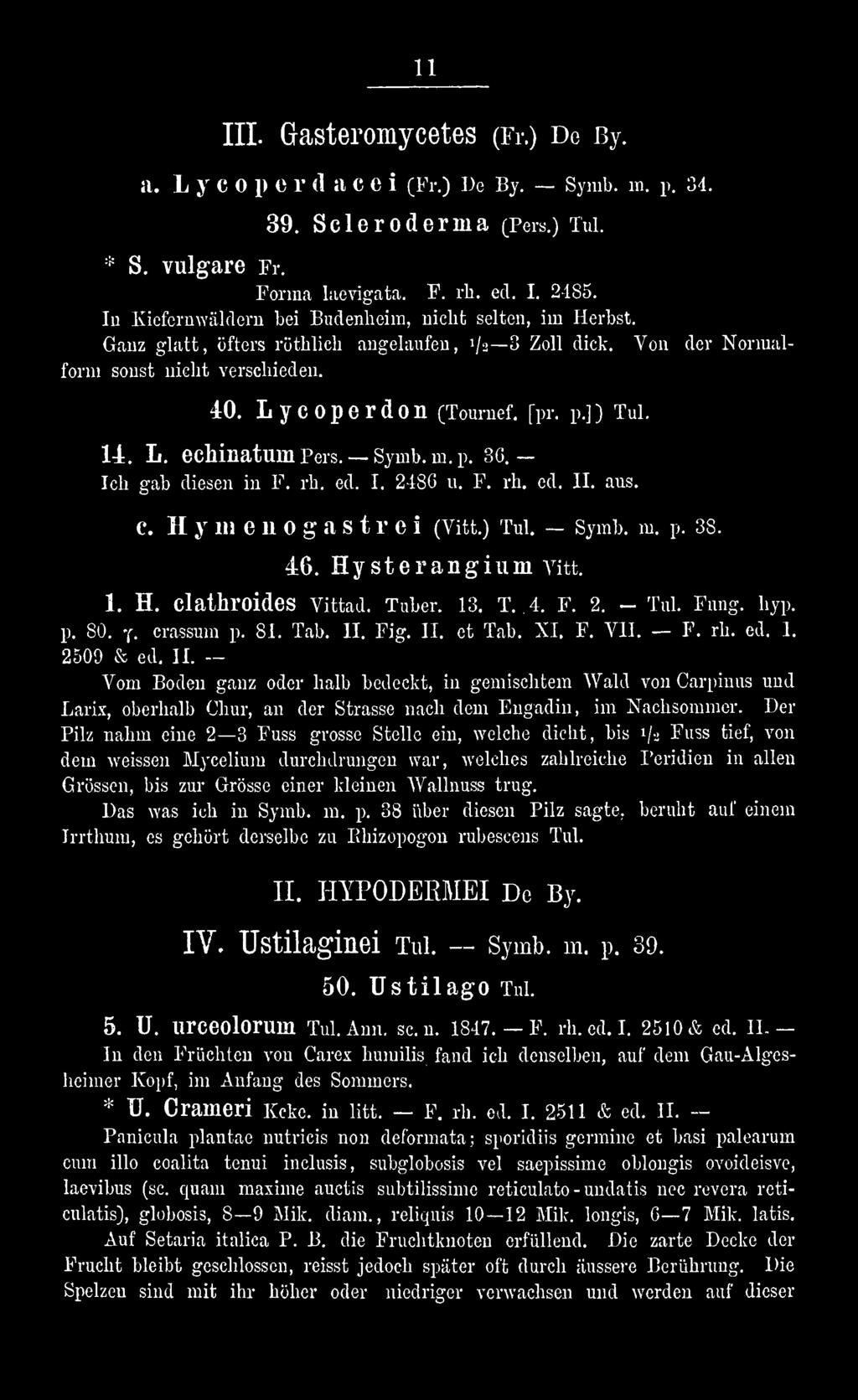 Fig. II. et Tab. XI. F. VII. F. rh. ed. I. 2509 & ed. II. Vom Boden ganz oder halb bedeckt, in gemischtem Wald von Carpinus und Larix, oberhalb Chur, an der Strasse nach dem Eugadin, im Nachsommer.