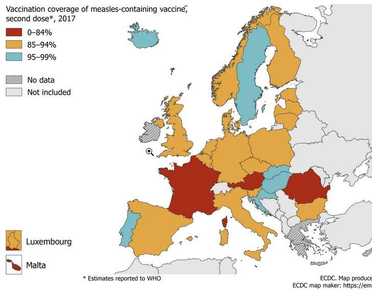 Masern Aktueller Outbreak Ungenügende Impfrate Nur 4/30 EU Länder mit >95% Impfrate Ukrainekrise -> Einbruch der medizinischen Versorgung Impfmüdigkeit (religiöse,