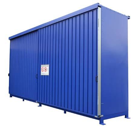 Regalcontainer Regalcontainer zur liegenden Fasslagerung zur Lagerung wassergefährdender oder brennbarer Flüssigkeiten Regalcontainer mit Flügeltor FL 14-130.2 FL 14-230.