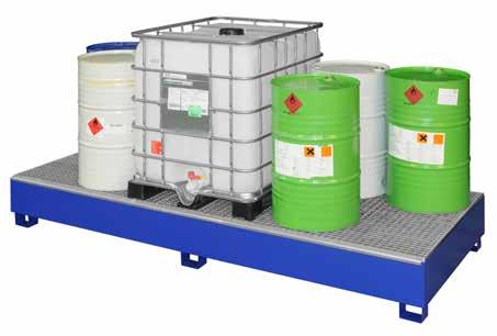 Auffangwannen und Regale Auffangwanne GS3 lackiert oder verzinkt zur Lagerung von 3 x KTC/IBC, ASF- und ASP-Behältern à 1000 Liter oder bis zu 12 x 200-Liter-Fässer Auffangwanne aus 3-mm-Stahlblech