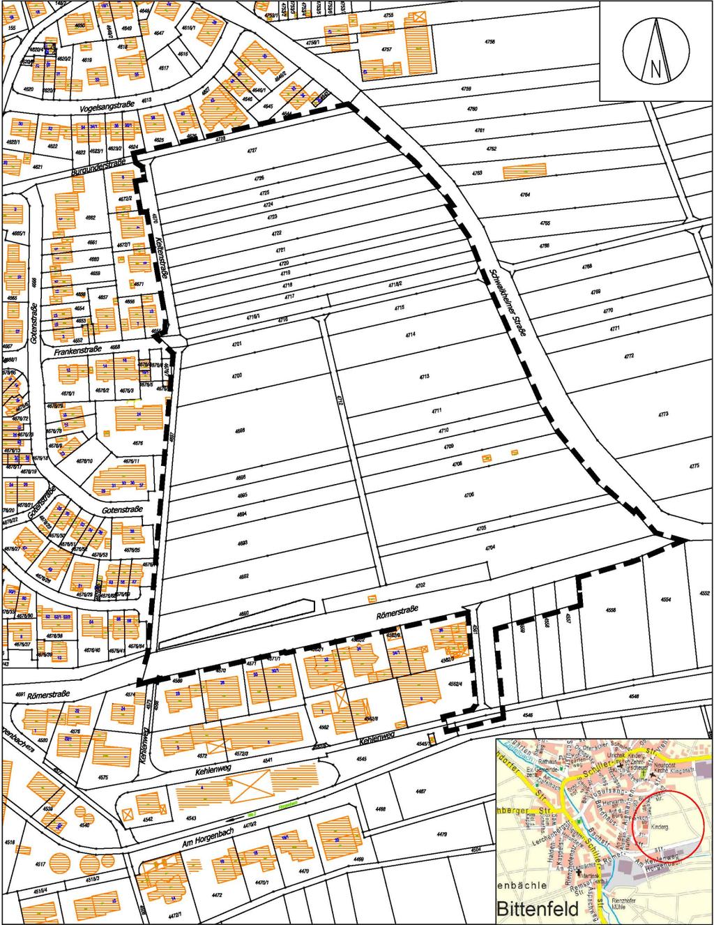 Abgrenzung des Geltungsbereichs Größe etwa 5,7 ha.