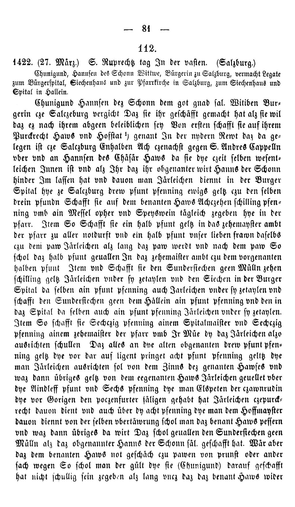 81 1 1 2. 1422. (27. März.) S. Ruprechtz tag I n der vasten. (Salzburg.